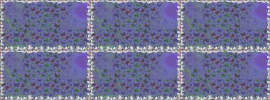 Giysi kumaşı için böcek dokusu parçası tekrarlanıyor. Eflatun ve mavinin arka planında güzel, pürüzsüz bir kelebek bezi var. Raster illüstrasyonu. Bahar Kelebeği teması. Çizim, karalama, karalama. Sonsuz.