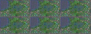 Kumaş, kağıt, ambalaj kâğıdı ve duvar kağıdı tasarımı için hoş bir arka plan. Kelebeklerle kusursuz desen. Yeşil ve mavi.