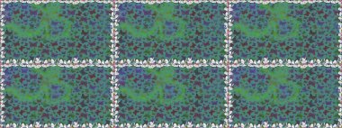 Bir sürü kelebek desenli kusursuz desen. Erkekler, kızlar, kıyafetler, duvar kağıtları için soyut bir model. Fantezi çizimi. Mavi ve yeşil renkli resimler. Raster..