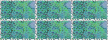 Raster illüstrasyonu. Kusursuz. Sonsuz. Mavi ve yeşil arka planda kelebekler. Kelebekli tasarım. Çizim, karalama, karalama.