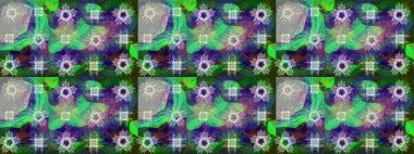 Kar tanelerinin soyut arkaplanlı Noel şablonu. Raster illüstrasyonu. Renkler. Noel ve yeni yıl moda baskıları için tatil tasarımı. Yeşil, mavi ve nötr kar taneleri.