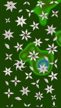 Çiçekli karalama şeklinde Raster çiçek deseni. Yeşil renkli çiçekler. Nazik, sevimli çiçek arkaplanı..