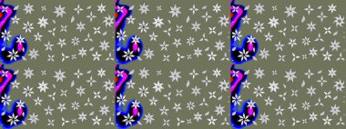 Düz Çiçek Elementleri Tasarımı. Güzel kumaş deseni. Raster illüstrasyonu. Çiçek desenli çizim. Asya tekstil tarzında. Renkli Bahar Teması çizim şablonu.