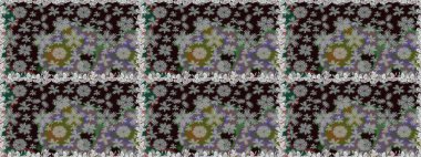 Kabile sanatı boho baskısı, klasik çiçek arkaplanı. Soyut etnik raster kusursuz desen. Arkaplan dokusu, duvar kağıdı, gri ve siyah renkli çiçek teması.