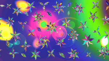 Çiçekli karalama şeklinde Raster çiçek deseni. Raster illüstrasyonu. Nazikçe, yaz çiçekleri mavi renklerde.