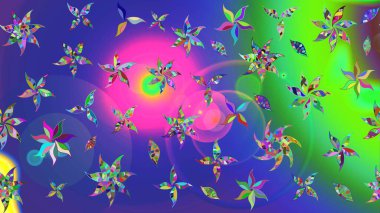 Raster illüstrasyonu. Mavi renklerde. 3D çiçekler, çizim.