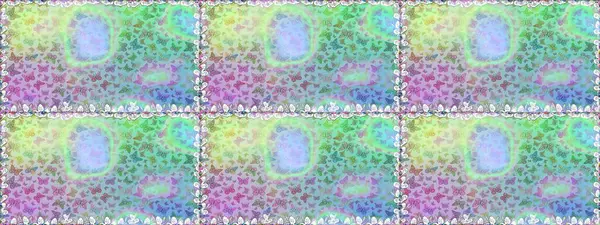 Farklı renkte kelebeklerden kusursuz. Fantezi renkli resimler koleksiyonu. Raster illüstrasyonu. Kıyafet tarzı için tarafsız ve mavi arkaplan dekorasyonu. Tasarım için Raster Kelebekleri.