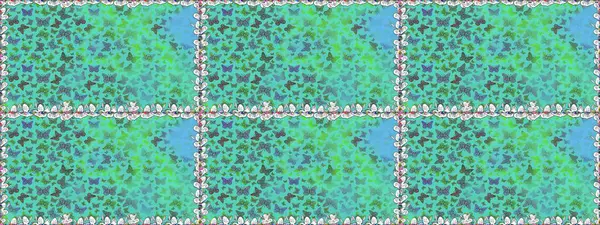 Kıyafetler, erkekler, kızlar ve duvar kağıtları için soyut, pürüzsüz desen. Kelebekli Raster. Raster. Yeşil ve mavi renkli illüstrasyon.