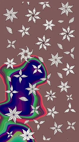 Tekstil için suluboya eskiz deseni. Şirin çiçekli, desenli, kahverengi renkli bir eskiz deseni. El çizimi çiçek çizimi deseni (fayans)).