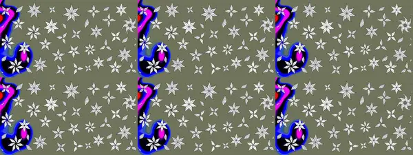 Düz Çiçek Elementleri Tasarımı. Güzel kumaş deseni. Raster illüstrasyonu. Çiçek desenli çizim. Asya tekstil tarzında. Renkli Bahar Teması çizim şablonu.