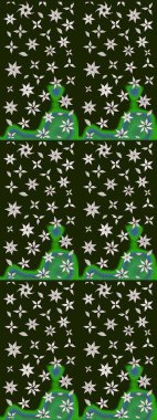 Gri renkli çiçekler. Düz Çiçek Elementleri Tasarım Raster illüstrasyonu. Çiçek desenli eskiz. Renkli Bahar Teması çizim şablonu.