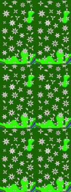 Üzerinde yeşil renkte karalamalar olan çiçek desenleri çiz. Raster illüstrasyonu.