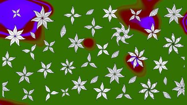 Yeşil renkli çiçekler. Asya tekstil tarzında. Raster illüstrasyonu. Raster illüstrasyonu. Çiçek desenini çiz.