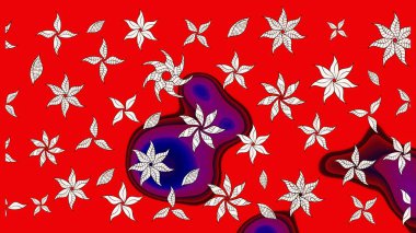 Düz Çiçek Elementleri Tasarımı. Raster illüstrasyonundaki çiçek desenli çizim. Kırmızı renkte çiçekler. Renkli Yaz Teması çizim şablonu.