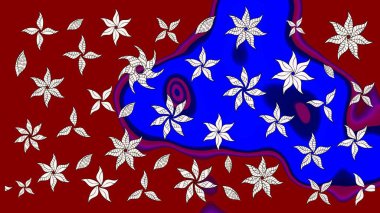 Modern çiçek arkaplanı. Parlak renkli çiçekli ve kırmızı yapraklı harika bir çiçek deseni. Moda baskıları için zarif bir şablon. Halk stili.