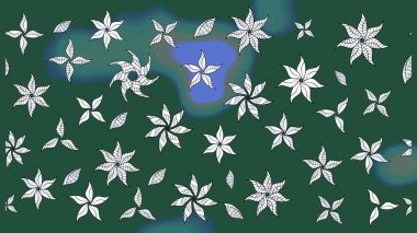 Raster illüstrasyonundaki çiçek desenli çizim. Suluboya tarzında yeşil renkte çiçekler.