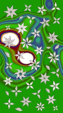 Renkli Yaz Temalı eskiz kalıbı. Raster Illustrasyon 'daki Çiçek Deseni' nin son moda çizimi. Düz Çiçek Elementleri Tasarımı. Güzel kumaş deseni.