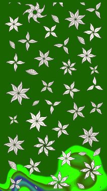 Raster illüstrasyonundaki çiçek desenli çizim. Suluboya tarzında yeşil renkte çiçekler.