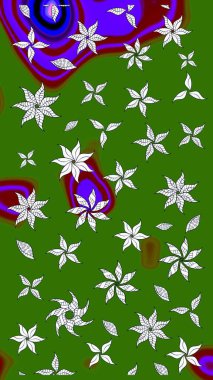 Raster illüstrasyonundaki çiçek desenli çizim. Yeşil renkte çiçekler.