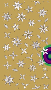 El çizimi çiçek çizimi deseni (fayans). Tekstil için suluboya eskiz deseni. Şirin çiçekli, desenli, sarı renkli çizim deseni.