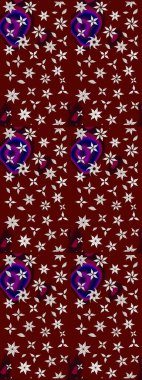 Şirin çiçekli eskiz deseni ve kırmızı renklerde yapraklar, suluboya çiçek deseni, duvar kağıdı, kart veya kumaş için fayanslı. Raster illüstrasyonu.