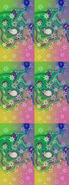 Nazik, sevimli çiçek arkaplanı. Çiçekli karalama şeklinde Raster çiçek deseni. Yeşil renkte çiçekler.