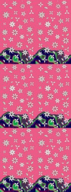 Pembe renkli Asya tekstili. Çiçek desenli çizim. Raster illüstrasyonu.