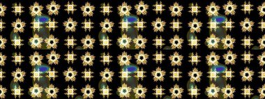 Noel için tatil tasarımı, yeni yıl moda baskıları. Raster illüstrasyonu. Siyah, sarı ve kahverengi kar taneleri. Kar tanelerinin soyut arkaplanlı Noel arkaplanı. Güzel tasarım..