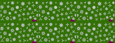 Elle çizilmiş çiçek desenli Raster çizimi. Tekstil, kumaş, ambalaj, hatıra defteri için hoş bir çiçek arkaplanı. Çocuksu tasarım. Yeşil arkaplanda.