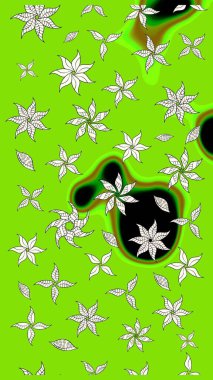 Raster illüstrasyonundaki çiçek desenli çizim. Yeşil renklerde. Raster illüstrasyonu. Güzel kumaş deseni.