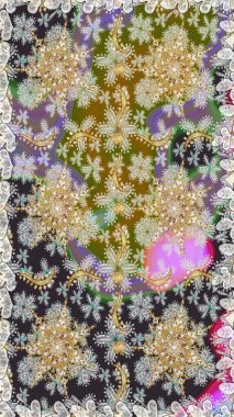 Gri renklerde, altın elementlerle kusursuz desen. Klasik klasik klasik arka plan. Raster illüstrasyonu. Kusursuz klasik raster altın desenli. Geleneksel oryantasyon süsü.