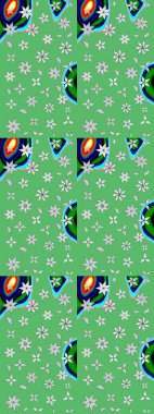 Raster Çiçek İllüstrasyonu güzel tekstil. Yeşil renkli etnik çiçeklerle zarif eskiz deseni.