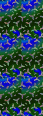 Kışın sembolü. Raster illüstrasyon kar taneleri. Güzel dekorasyon. Yeşil, mavi ve gri renklerde izole suluboya kar taneleri.