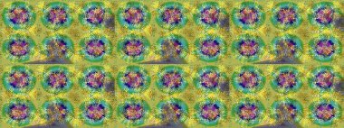 Yüzey için tekrarlanan doku, ambalaj kağıdı, yeşil, sarı ve mavi renkli kar tanesi. Kış kar taneleri, raster arka plan.