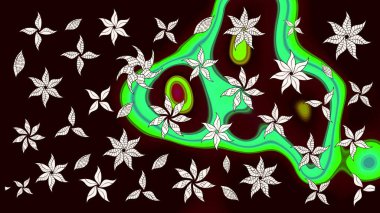 Düz Çiçek Elementleri Tasarımı. Siyah renkli çiçekler. Renkli Bahar Teması eskiz kalıbı. Raster illüstrasyonunda çiçek deseni çizimi.