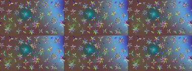 Suluboya elle çizilmiş çiçek desenli eskiz deseni. Parlak renkli fantezi çiçekleri, yapraklar, kahverengi renkli tomurcuklar, kahverengi.