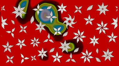 Kırmızı ve nötr renklerde çiçekler. Düz Çiçek Elementleri Tasarımı. Sevimli çiçek raster deseni. Renkli Bahar Teması çizim şablonu.