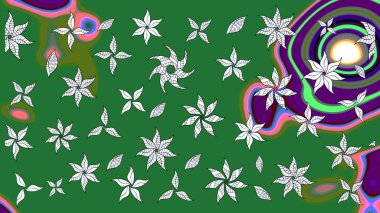 Çiçekli el çizimi çizimi deseni. Modern gelişim yeşil ve nötr raster arka plan duvar kâğıdı resimleme klasik çizgili iz sürme desenli çiçekler, çiçekli süsler.