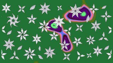 Eskiz arkaplan modeli. Raster hisseleri. Çiçekler yeşil ve nötr. Suluboya, elle çizilmiş.