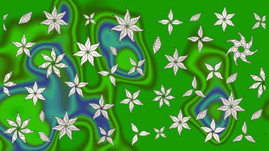 Raster illüstrasyonu. Düz Çiçek Elementleri Tasarımı. Renkli Bahar Teması eskiz kalıbı. Yeşil ve nötr renklerde zarif çiçekli suluboya.