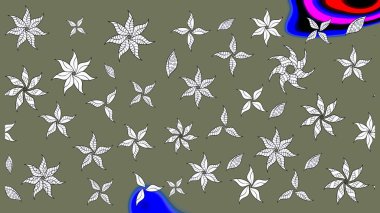 Küçük renkli çiçekler. Küçük çiçekte güzel bir desen. Motley illüstrasyonu. Yeşil ve beyaz çiçekli bahar çiçekleri. Moda baskıları için zarif bir şablon.