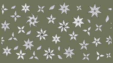 Çiçek. Yeşil ve beyaz renklerde. Taslak dekoratif arka plan, çiçek mandala. Raster illüstrasyonu.