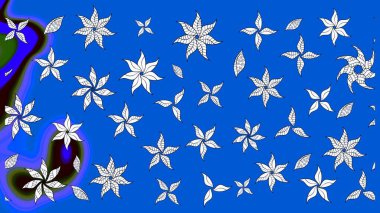 Mavi ve nötr renklerde çiçekler. Raster illüstrasyonundaki çiçek desenli çizim. Renkli Yaz Temalı eskiz kalıbı. Düz Çiçek Elementleri Tasarımı.