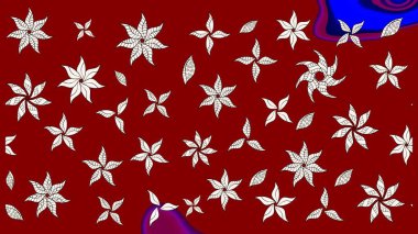 Çiçek desenli çizim. Raster illüstrasyonu. Raster illüstrasyonu. Kırmızı ve nötr renklerde çiçekler. Asya tekstil tarzında.