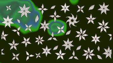 Küçük çiçekteki sevimli çiçek deseni. Bir sürü gri ve yeşil soyut çiçekli tropik eskiz deseni. Varisologray ve yeşil raster çizimi.