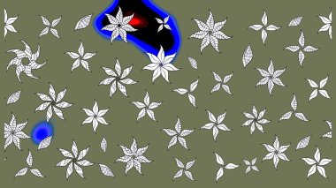 Çiçek ve yapraklı karalama şeklinde Raster çiçek deseni. Raster illüstrasyonu. Yeşil ve beyaz renklerde bahar çiçekleri..