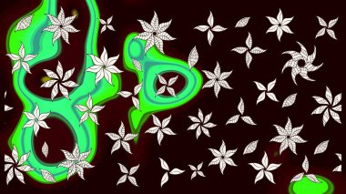 Raster Modaya uygun kumaş deseni. Düz Çiçek Elementleri Tasarımı. Renkli Bahar Teması eskiz kalıbı. Siyah ve kahverengi renkli şirin çiçek deseni.