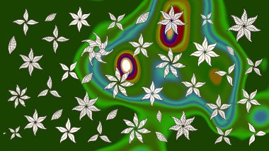 Renkli Bahar Teması eskiz kalıbı. Çiçek desenli eskiz, yaz çiçekleri. Yeşil ve nötr renklerde çiçekler. Düz Çiçek Elementleri Tasarımı.