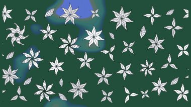 Yeşil ve nötr renklerde. Raster illüstrasyonu. Çiçek buketleriyle klasik tarzda eskiz deseni.