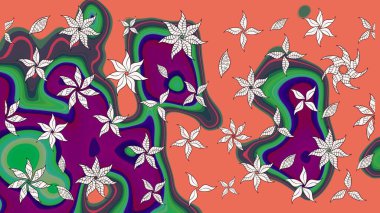 Şirin çiçekler. Raster Moda kumaş deseni. Çizgi çizimi deseni.